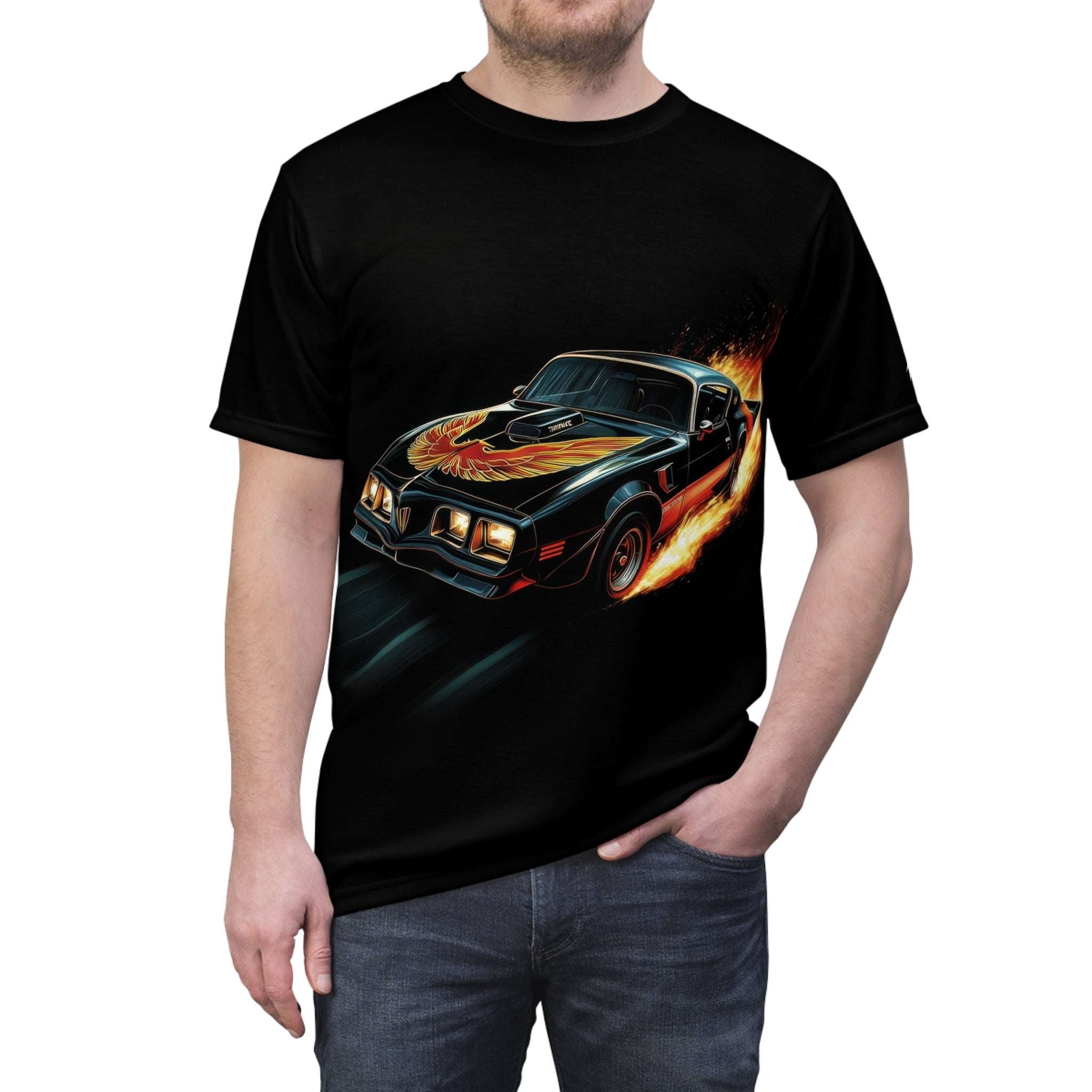 1977 Pontiac Trans Am Men's T-Shirt, 1977 Pontiac Trans Am flying down the highway, muscle car